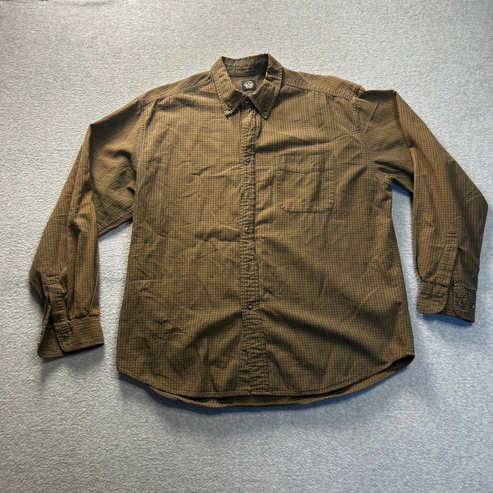 Dockers Button Up Shirt Long SleeveMens Large Brown Plaid‎  Cotton Check Casual